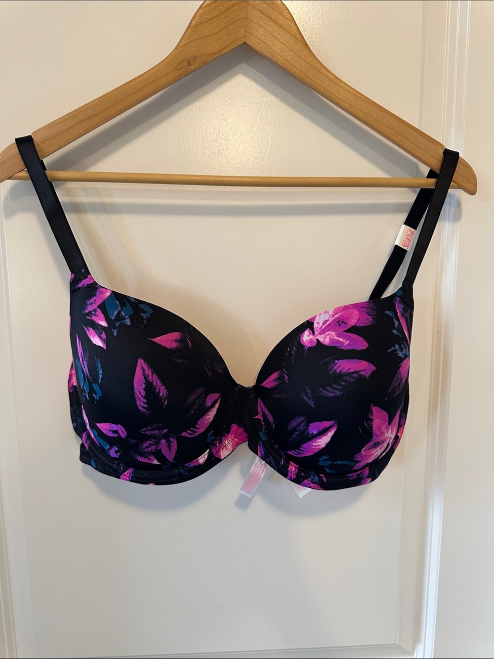 PINK Victoria's Secret Black Bra with Pink & Purple Floral Print